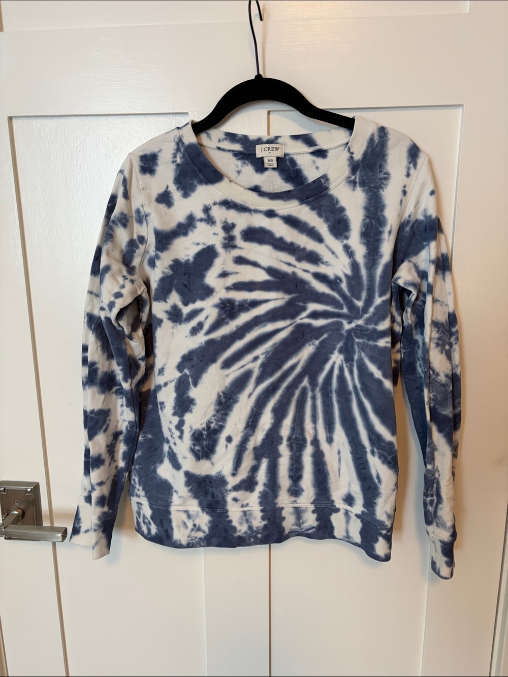 J. Crew Blue and White Tie-Dye Crewneck Sweatshirt